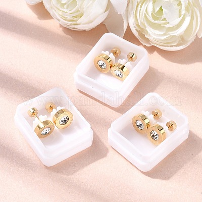 Плоские круглые серьги-гвоздики из нержавеющей стали 304 EJEW-F396-01G-02-1