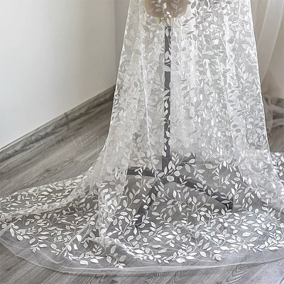 Кружевная ткань из полиэстера с узором в виде листьев и вышивкой DIY-WH0320-67-1