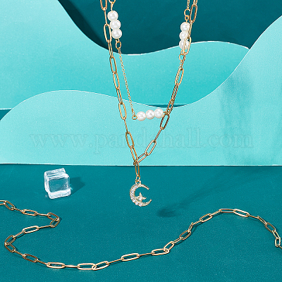 Stainless Steel Flat Link Chain Necklace - Gold Plated Paperclip Chain  Necklace