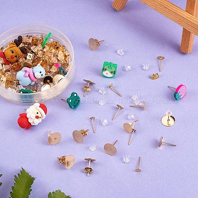 80 шт. 4 шт. фурнитуры для сережек-гвоздиков из нержавеющей стали 202 со штифтами из нержавеющей стали 304 STAS-SZ0002-03-1