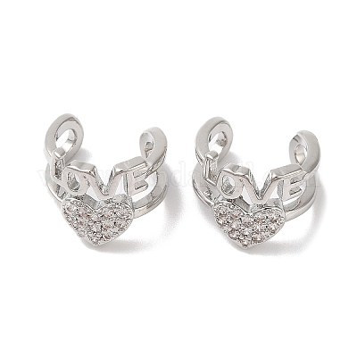 Женские серьги-каффы Heart & Word Love из латуни с микропаве и фианитами EJEW-P281-05P-1