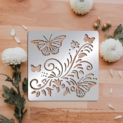 Wholesale FINGERINSPIRE Butterfly Metal Stencils 16 cm Square Scrapbooking Drawing  Stencils Stainless Steel Flowers Pattern Painting Stencils for Crafting 