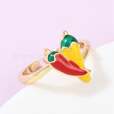 Манжеты из латуни с эмалью в виде фруктов и перца RJEW-C139-19A-G-1