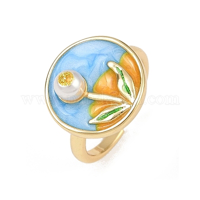 Латунные манжеты с небесно-голубой эмалью RJEW-C139-17C-G-1