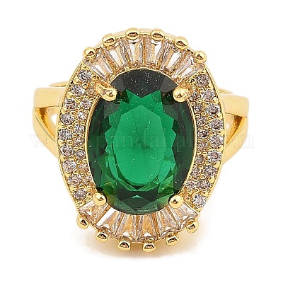 Овальные кольца-манжеты из латуни с микро-паве и кубическим цирконием для женщин RJEW-S392-01G-A-1