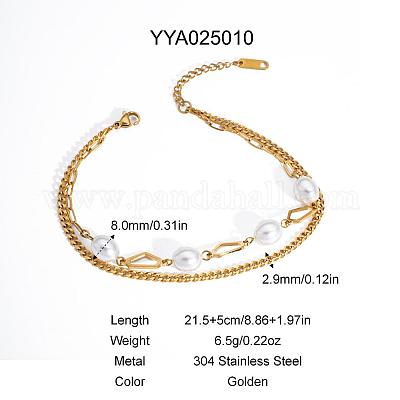 Элегантные двухслойные браслеты-цепочки из нержавеющей стали 304 с искусственным жемчугом HM7489-8-1