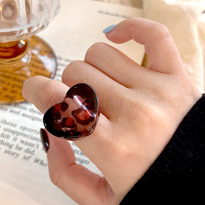 Кольца из смолы с леопардовым принтом в форме сердца FS-WG50564-06-1