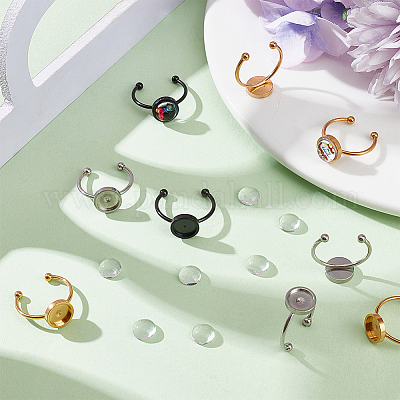 Набор для самостоятельного изготовления плоского круглого пустого кольца-камеи DIY-UN0004-46-1