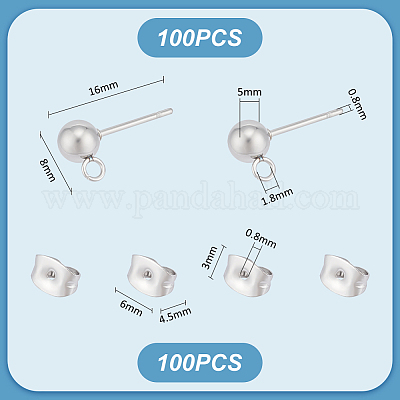 100 шт. фурнитура для сережек-гвоздиков из нержавеющей стали 304 STAS-UN0056-39-1