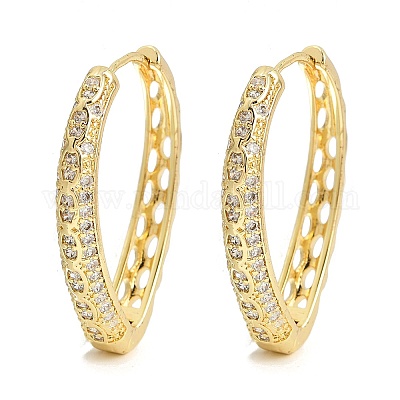 Серьги-кольца из латуни с микропаве из прозрачных кубических цирконий в форме капли EJEW-G446-01G-1