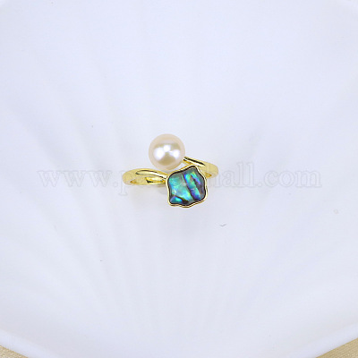 Натуральный пресноводный жемчуг с кольцами-манжетами из натуральных ракушек WGACE42-11-1