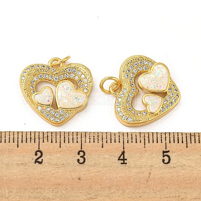 Подвески из латуни с микропаве и цирконием ко Дню святого Валентина с синтетическим опалом KK-D096-02D-G-1