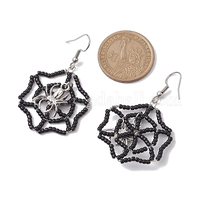 Серьги с подвесками из бисера ручной работы EJEW-MZ00142-1