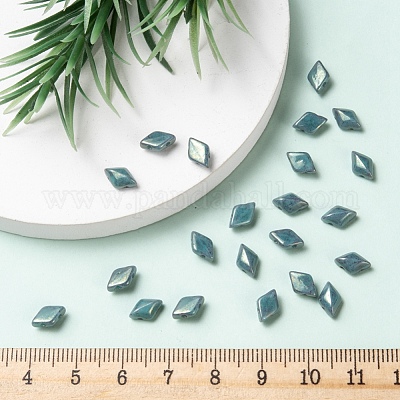 チェコガラスビーズ 2穴 菱形 士官候補生ブルー 8x5x3.5mm 穴：0.8mm