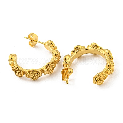 Серьги-гвоздики в форме цветка из нержавеющей стали 304 с ионным покрытием (IP) EJEW-C068-08G-1