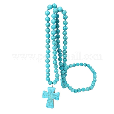 Синтетическая бирюза кулон круглые бусины ожерелья для женщин FS-WGECE81-01-1