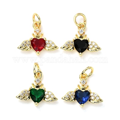 Подвески в форме сердца с крыльями из латуни с микропаве из кубических цирконий KK-C134-22G-1