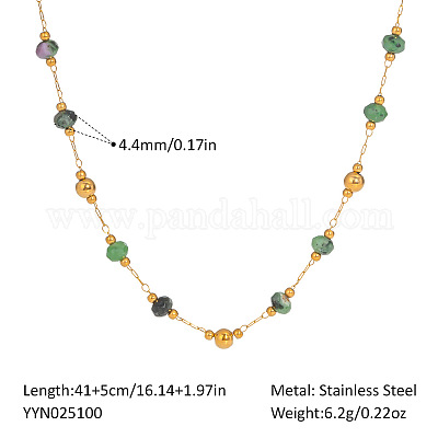 Красочные натуральные рубины в ограненных ронделях из цоизита и ожерелья из нержавеющей стали ручной работы ZX3080-2-1