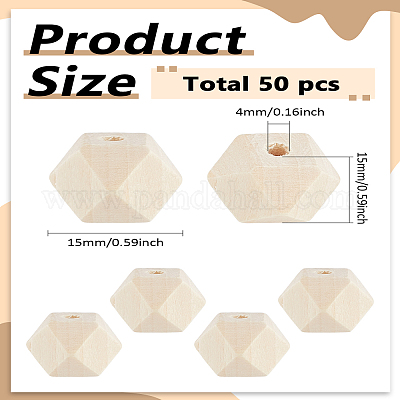 50 шт. граненые необработанные деревянные бусины WOOD-LP0001-21-1