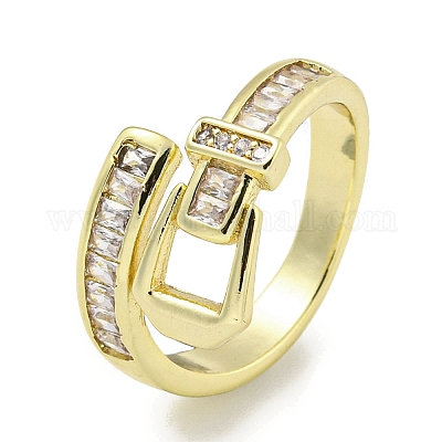 Кольцо-манжета из латуни с микропаве и кубическим цирконием RJEW-E296-02G-1