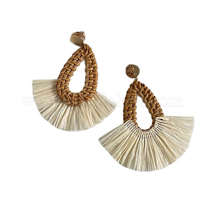 Серьги-клипсы из ротангового сплава в форме капли с веером FS-WGFEF3F-03-1