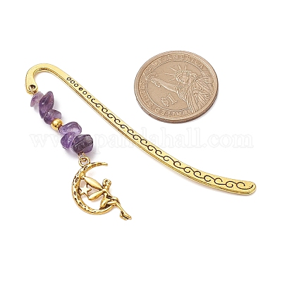 9 шт. бусины из натурального смешанного драгоценного камня и закладка из сплава AJEW-JK00348-1