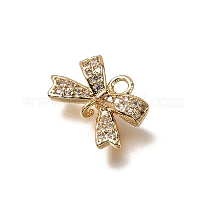 Подвески-бантики из латуни с микропаве из кубических цирконий KK-B152-09A-G-1