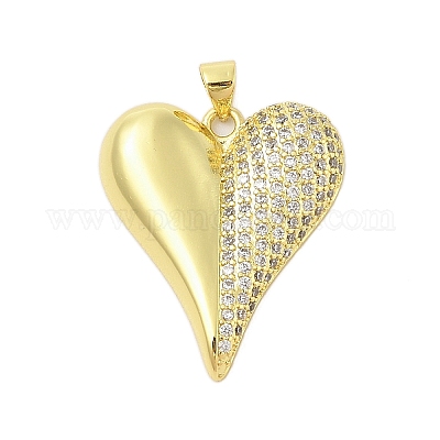 Сердце стойки обшивки латунь микро проложить Цирконом подвески KK-Z074-54G-1