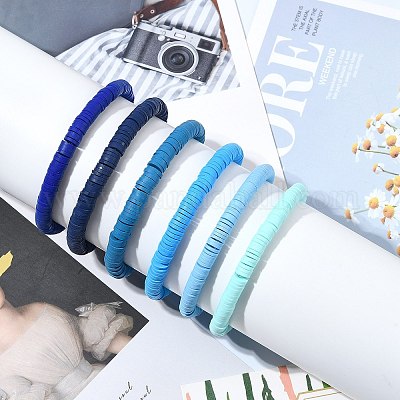 6шт 6 цвета браслеты ручной работы из полимерной глины стрейч BJEW-SW00139-1