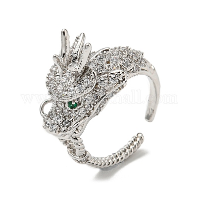 Открытая манжета из латуни дракона с прозрачным фианитом RJEW-L111-01P-1