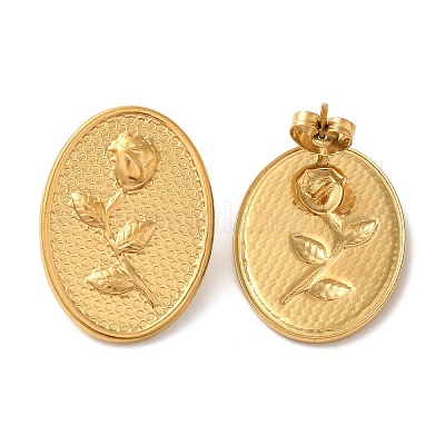 Ионное покрытие (ip) 304 нержавеющая сталь овальные серьги-гвоздики с цветком EJEW-C114-26G-1