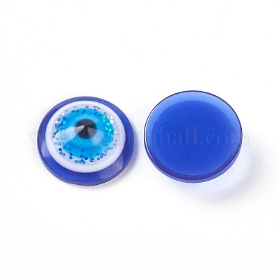 プラスチックカボション  フラットバック  半円  ナザールボンジュウ  ブルー  12x4mm&nbsp;KY-WH0013-01-B-1