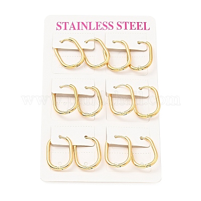 Серьги-кольца с овальным шарниром из нержавеющей стали 303 с вакуумным покрытием PVD и штифтами из нержавеющей стали 316 для женщин EJEW-F285-31B-G-1