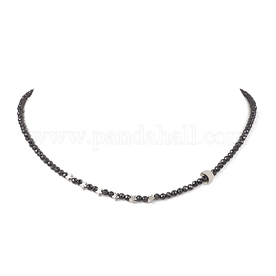2 шт. 2 стиля ожерелий из латунных бусин в виде луны и звезды и граненых круглых бусин из натуральной черной шпинели для женщин NJEW-JN05657-1
