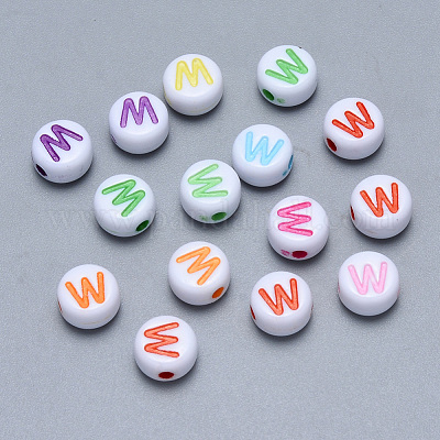 Colorful Round Letter Beads Acrylic Alphabet Beads with White Color Letters