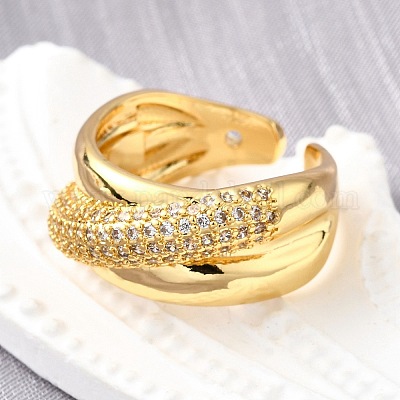 Открытые манжеты из латуни с микропаве и цирконием для женщин RJEW-K292-01G-1