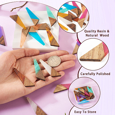 16шт 8 цвета подвески из смолы и дерева WOOD-TA0002-70-1