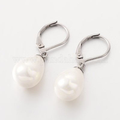 Серьги-подвески с жемчугом в форме капли EJEW-JE01793-1