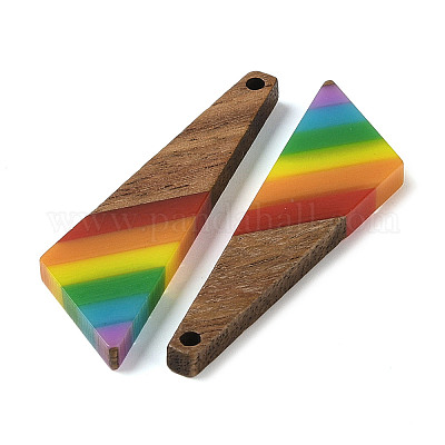 Подвески Pride на тему радуги из смолы и орехового дерева WOOD-K012-08B-1