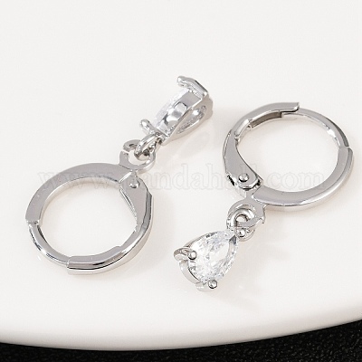 Серьги-кольца в форме слезы с микропаве из кубического циркония из латуни EJEW-K309-18P-01-1