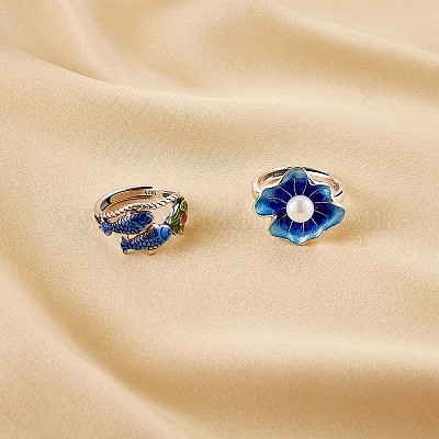 Регулируемое кольцо с натуральным жемчугом и листьями лотоса JR927A-1