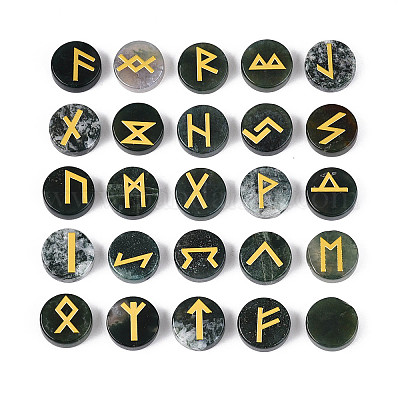 Латунь старший футарк алфавит выгравированный символ плоский круглый натуральный индийский агат рунические камни G-I373-01A-1