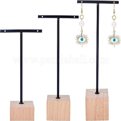 3 Présentoirs En T Pour Boucles D'Oreilles Erpmlyo - Base Bois - Pour Boutique Ou Usage Perso
