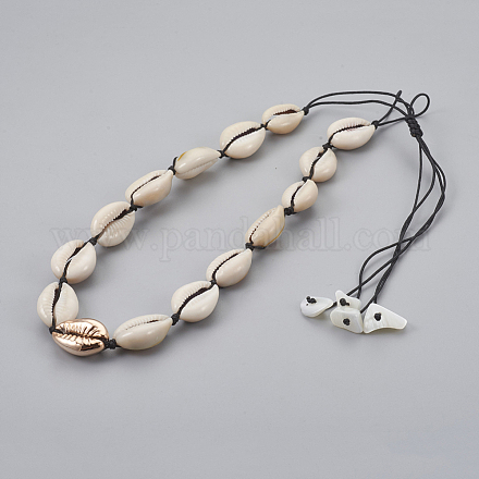 Adjustable Cowrie Shell Beaded Necklaces NJEW-JN02278-03-1