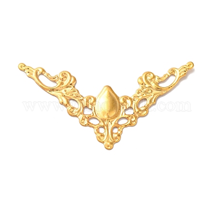 アイアン製フィリグリー透かしコネクター  エッチングされた金属装飾  花のある角の形  ゴールドカラー  31x56.5x1.5mm FIND-B020-16G-1