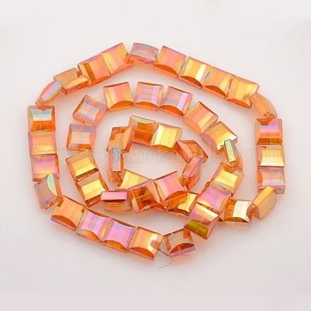 Cube Electroplate Rainbow Plated Glass Beads Strands EGLA-P003-F02-1