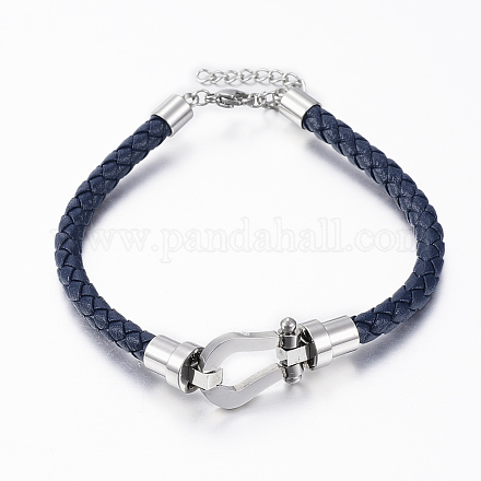 Braided Leather Cord Bracelets BJEW-K166-01B-1