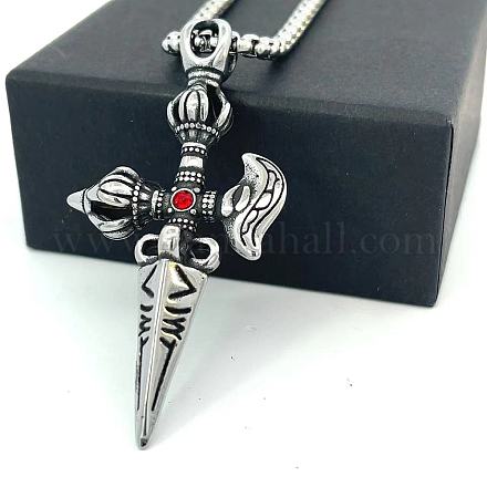 Ожерелья с подвеской в виде меча из нержавеющей стали с рубиновыми стразами для женщин и мужчин JN9804-1