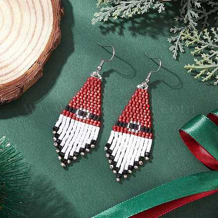 304 нержавеющая сталь стеклянные бусины рождественские шляпы серьги-подвески EJEW-MZ00528-1