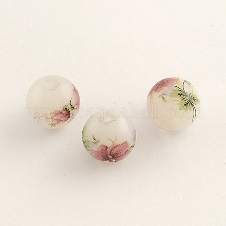 Flower Picture Glass Beads GFB-R002-14mm-03-1